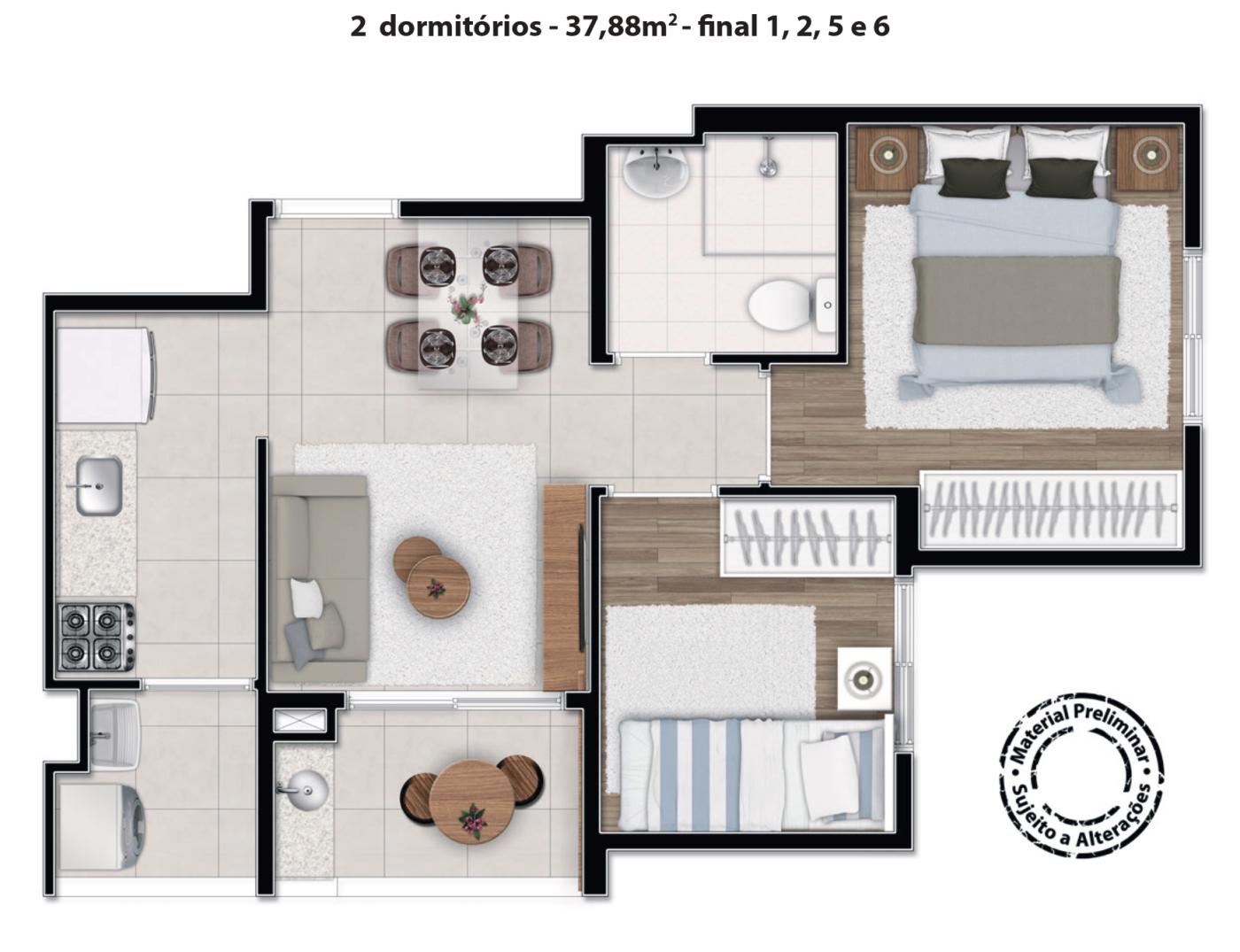 Apartamento à venda com 2 quartos, 37m² - Foto 2